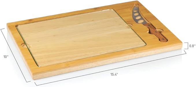 PICNIC TIME NCAA Icon Glass Top Cutting Board & Knife Set, Cheese Boards Charcuterie Boards, Serving Platter, (Parawood & Bamboo)