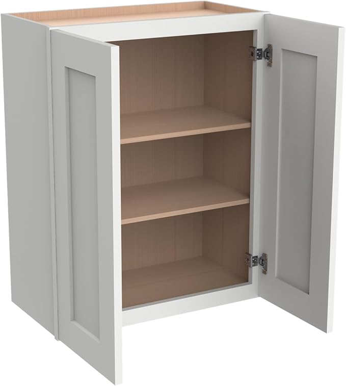 Wall-Mounted Cabinet – Solid Wood Shaker Style Medicine Cabinet with Adjustable Shelves & Soft-Close Doors for Bathroom, Kitchen, and Office Storage (Origami White, 36" W x 12" D x 42" H)
