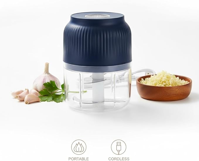 2026 Upgraded Household Electric Garlic Crusher, Capacity Electric Garlic Chopper, Mini Portable Veggie Cutter, 4 Sharp Stainless Steel Blades Mini Electric Food Chopper, Easy to Clean (2pcs)