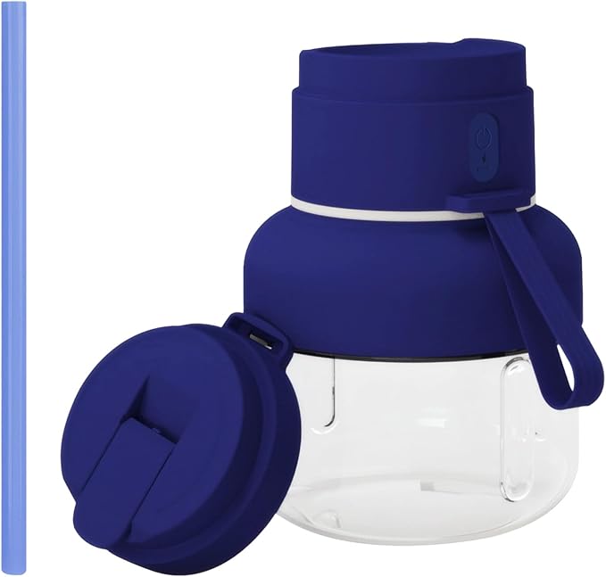 850Ml Portable Blender, 12-Vane Electric Juicer For Smoothies, Double Cap Lid Water Bottle, Straw, Usb-C Rechargeable, 1500Mah, Blue