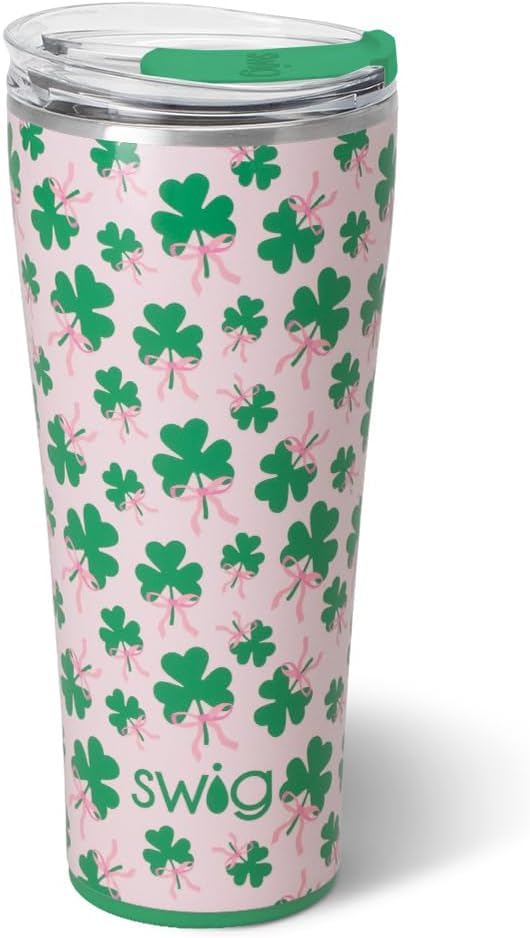 Swig Life 32oz Insulated Tumbler, Travel Coffee Tumbler with Lid, Cup Holder Friendly Travel Coffee Mug, Stainless Steel, 32 oz, Reusable Insulated Mug with Lid (Clover Crush)