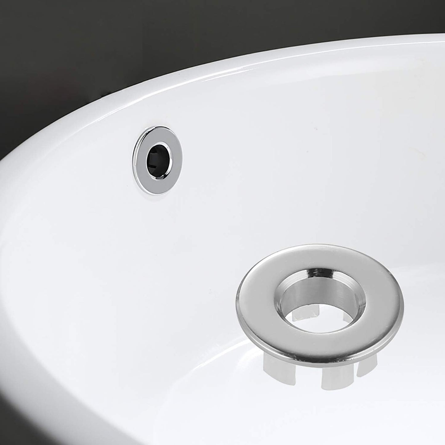 Sink Basin Trim Overflow Cover Brass Insert in Hole Round Caps Chrome 3 PCS