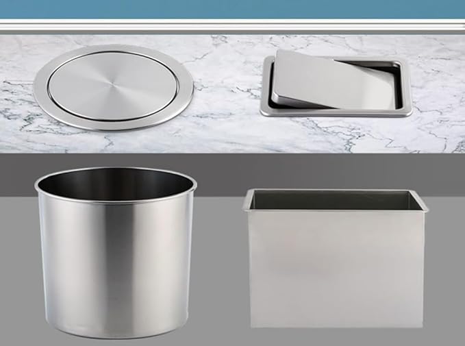 Trash Can Lid Countertop Built-in Trash Bin Balance Flap Cover Degree Rotation Stainless Steel Garbage Can Lid Waste Chute Swing Cover-Round