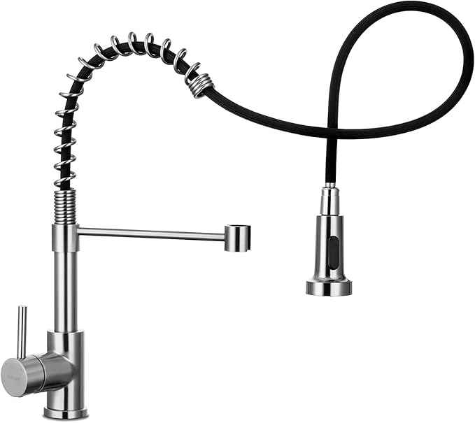 WEWE Kitchen Sink Faucet, Kitchen Faucets with Pull Down Sprayer Stainless Steel Single Handle Single Hole Brushed Nickel Commercial Industrial Spring Pull Out Laundry Farmhouse Kitchen Faucet