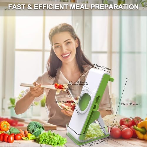 Mandoline Slicer Safe Multifunctional Dicer Adjustable Commercial Slicer Machine Stainless Steel Chopper (White Green)