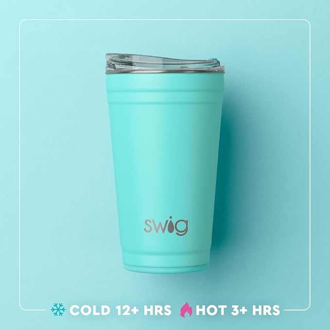 Swig Life 24oz Party Cup, Stackable Insulated Travel Coffee Tumbler with EZ Slider Lid, Cup Holder Friendly, Stainless Steel 24 oz Tumbler, Reusable Coffee Mug (Cowgirl Coquette)