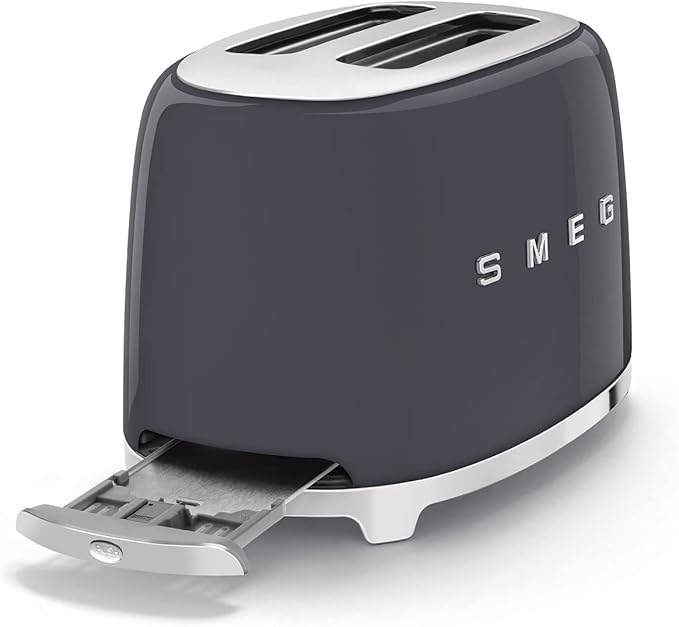 Smeg 50's Style Retro Aesthetic 2 Slice Toaster 6 Presets Extra Wide Slots Grey, TSF01GRUS