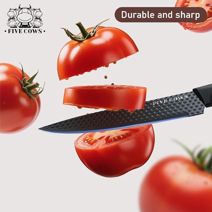 6 Pcs Kitchen Knife Block Set German High Carbon Stainless Steel Chef Knives, Razor-Sharp & Durable, Lightweight Anti-Slip Handle, Professional Set for Home & Kitchen (Brown 6 Piece)