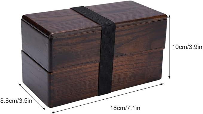 TOPINCN Lunch Box Wooden Healthy Double Layer Rectangle Food Snacks Fruit Container for Office Picnic Sushi