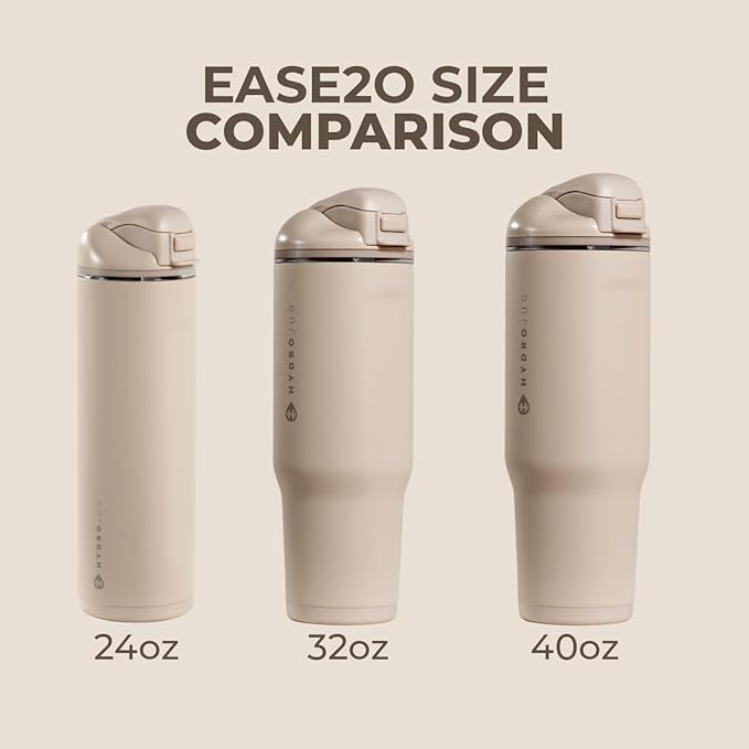 HydroJug Ease2o Water Bottle with Straw & Chug Lid, Stainless Steel, Vented Cap to Help Reduce Pressure, Water-Level Window, Cup Holder Friendly, Non-Slip Base – 24oz, Dune