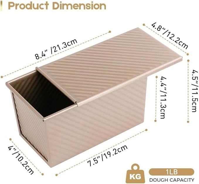 Amagabeli Pullman Loaf Pan with Lid Nonstick Bakeware 9”x4” Carbon Steel Corrugated 1 lb Bread Toast Box Mold for Cooking Oven Baking Roasting Toaster Bake Mold Homemade Cakes Baking Golden