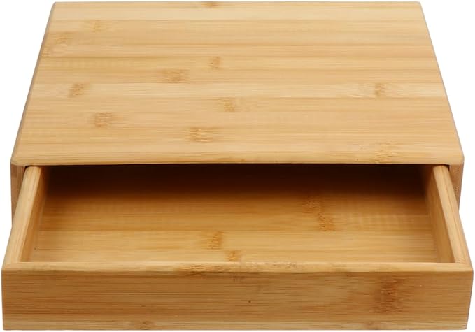 Partykindom Wooden Tea Cake Storage Box with Drawer 9.84X9.44X1.81In Tea Storage Organizer for Pu Er Cake Breathable and Practical Box for Home Use