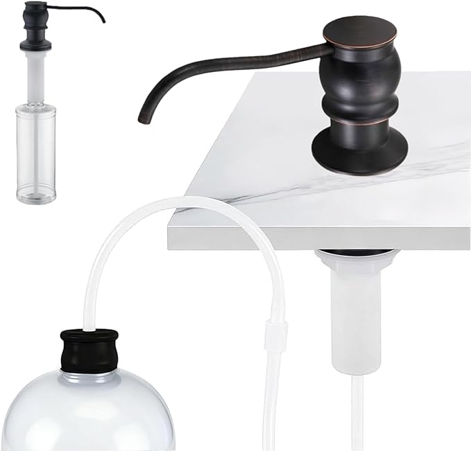 Brass Kitchen Soap Dispenser, Oil Rubbed Bronze in Sink Liquid Dish Soap Dispenser, Under Sink Hand Metal Dispenser Pump, 47.2" Silicone Long Tube for 0.79 "- 1.38" Bottle Mouths