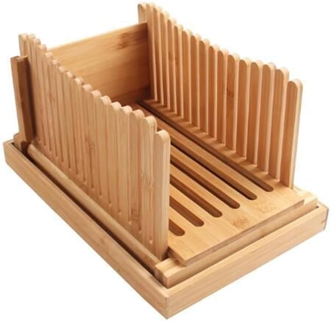 Bamboo Wood Bread Slicer for Homemade Bread Toast Cutting Board, Adjustable Thickness Breadmaker for Loaf Cakes A