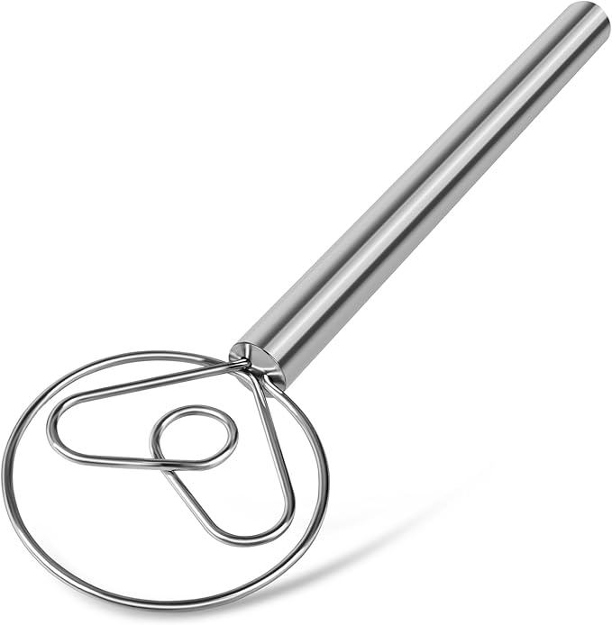 TEEVEA Danish Dough Whisk with Stainless Steel Hook Dutch Style Bread Mixer for Sourdough Baking Tools