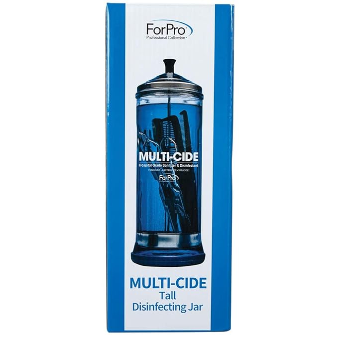 ForPro Multi-Cide Tall Glass Jar, for All Hairstyling Tools Including Brushes, Combs & Shears, 37 oz (Pack of 12)