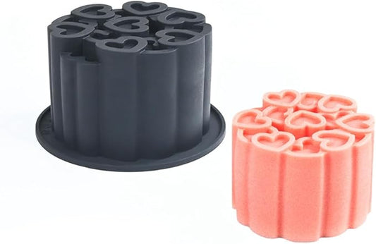 Silicone Mold, 3D Love Heart Pattern Cylinder Baking Mould for Mousse Cake, Fondant, Soap, Ice Cream, Chocolate, Candy, Non-Stick Easy Release BPA Free Food Grade Silicone Molds (B_ Love Heart)