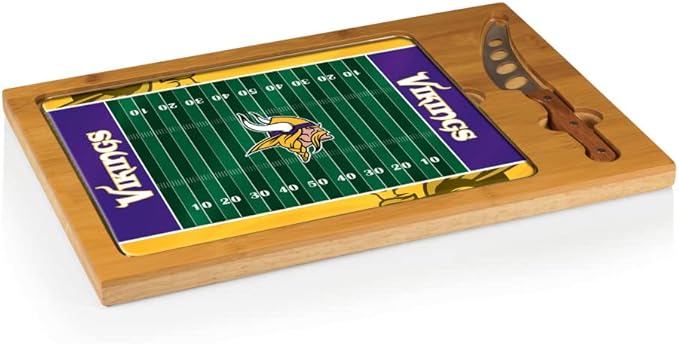 PICNIC TIME NFL Football Field Icon Glass Top Cutting Board & Knife Set, (Parawood & Bamboo)