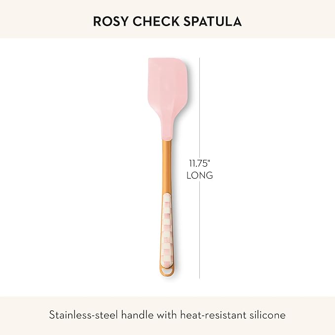 MACKENZIE-CHILDS Kitchen Spatula, Silicone Spatula for Cooking, Pink-and-White Rosy Check