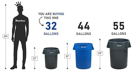 PLASTIC PRINCE 32 Gallon Round Trash Can Container with Lid Gray Plastic Commercial Garbage Bin for Home Garage Restaurants Warehouses