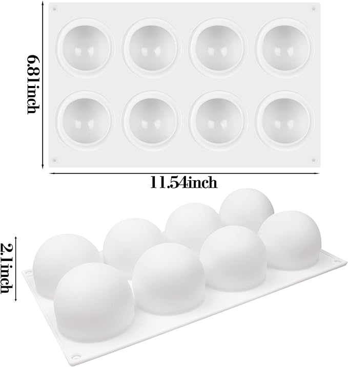Sphere Silicone Cake Mold, 3D Ball Mousse Cake Molds for Baking, French Dessert Chocolate Fondant Molds for Candy Truffle Cupcake Jelly Pudding Ice Soap (8-Cavity)