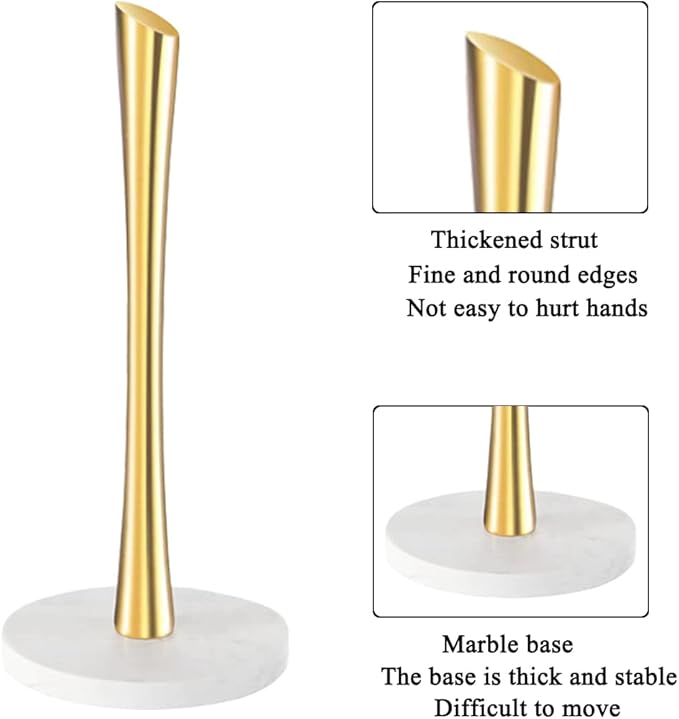 Gold Paper Towel Holder Countertop, Marble Paper Towel Holder Used for Kitchen&Bathroom, Paper Towel Holder Made of Stainless Steel for Easy One-Handed Operation Gold