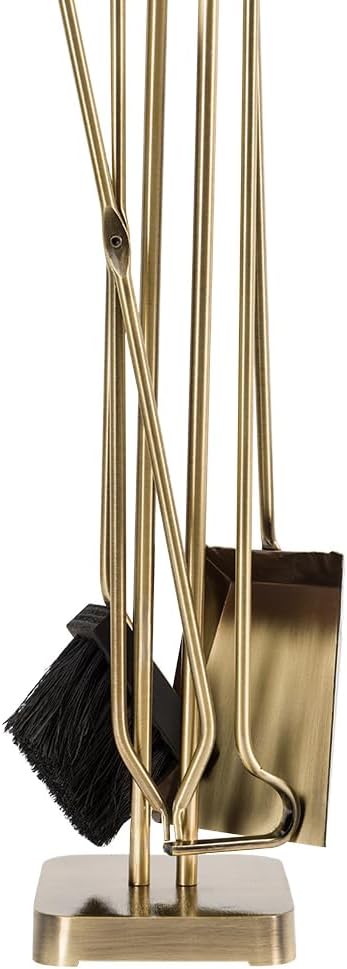 Modern Ember Levi 5 Piece Fireplace Tool Set in Black with Maple Wood Handles | Includes Brush, Shovel, Fire Poker, Tongs, and Stand | Heavy-Duty Steel | Heat-Resistant Powder Coating