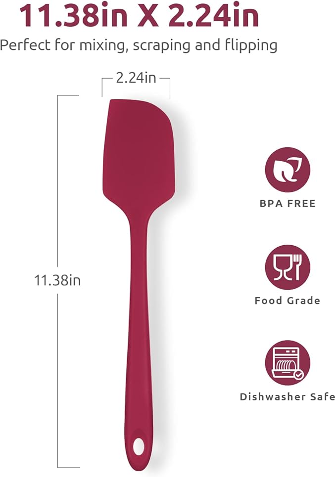 U-Taste 11.38" Silicone Baking Spatula: 480ºF Heat Resistant Food Grade Flexible Rubber Kitchen Bowl Scraper, Seamless Pastry Spreader for Mixing Stirring Scraping in Nonstick Cookware (Red)