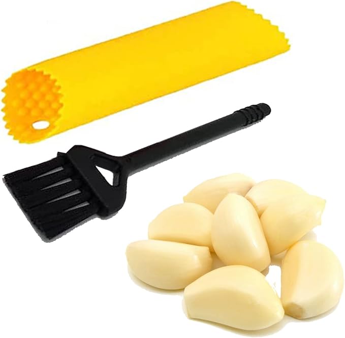 Angel’s Peel Lounge Garlic Peeler Tube Set (Silicone Peeler and Cleaning Brush), Roller Garlic Peeling Kitchen Tool – Easy Cleaning and Dishwasher Safe