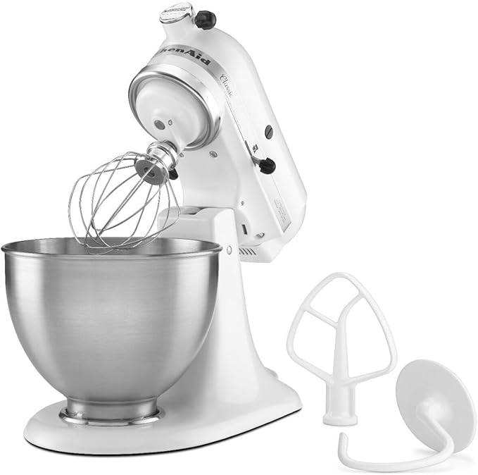 KitchenAid Classic Series 4.5 Quart Tilt-Head Stand Mixer K45SS, White & 3.5 Quart Tilt-Head Glass Bowl - KSM35GB