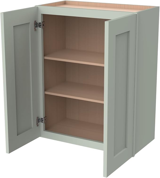 Wall-Mounted Cabinet – Solid Wood Shaker Style Medicine Cabinet with Adjustable Shelves & Soft-Close Doors for Bathroom, Kitchen, and Office Storage (Jade Green, 24" W x 12" D x 30" H)