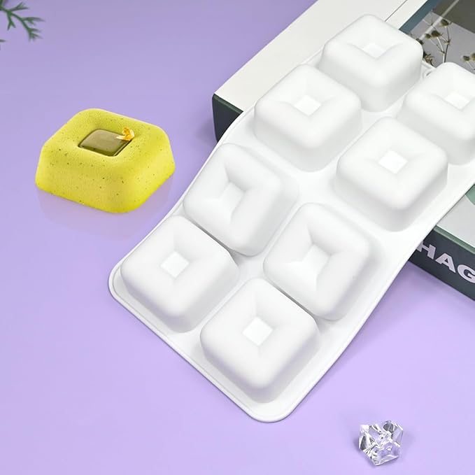 mostsom Silicone Molds Mousse Mold Square Silicone Candy Molds For Chocolate Truffle Mousse Cake Dessert Mold DIY Baking Mold Baking Tool 8-Cavity Butter Mould (H_ Small Square)