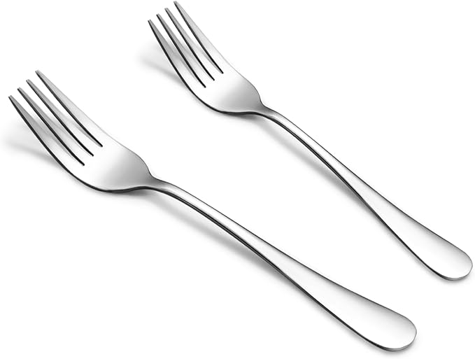 SANTUO Stainless Steel Forks Set, 6PCS 7.3" Salad Forks and 6PCS 6.7" Dessert Forks, Set of 12 Top Food Grade Silverware Forks, Mirror Polished & Dishwasher Safe