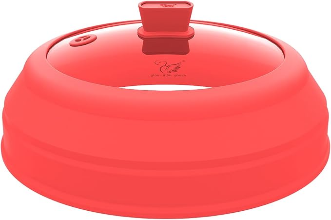 Microwave Splatter Cover Glass Splatter Guard Lid with Collapsible Silicone for Small Bowls Food Plate Cover 9 inch Red