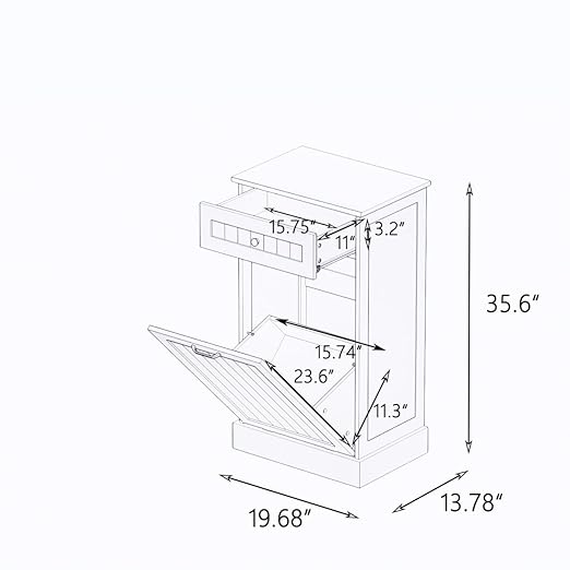 RASOO Tilt Out Trash Cabinet Wooden Freestanding Dog Proof Single Door 10 Gallons with Drawer Trash Can Cabinet