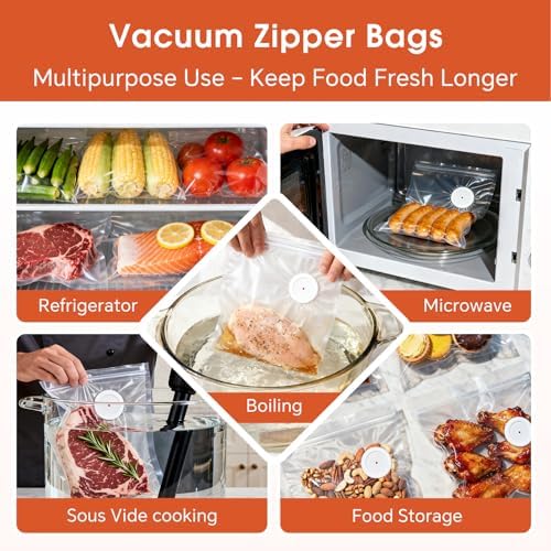 4-in-1 Vacuum Sealer Machine + 25-Pack Reusable 8.7″×8.3″ Vacuum Zipper Bags & 5 Clips – 85 kPa Suction, LED Touch Panel, Built-in Cutter, Dry & Moist Modes, BPA-Free Food Preservation Kit