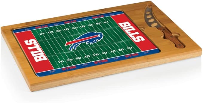 PICNIC TIME NFL Football Field Icon Glass Top Cutting Board & Knife Set, (Parawood & Bamboo)