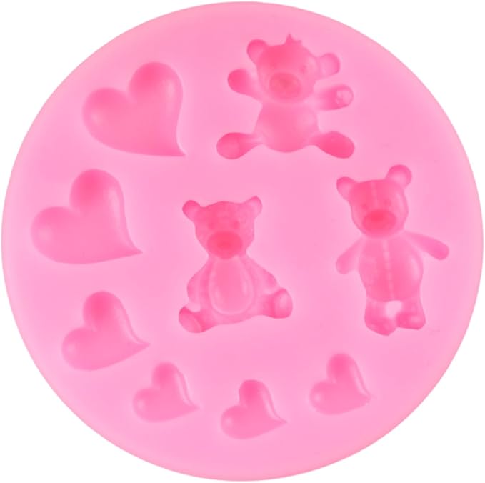 Bear Silicone Mold Valentine’s Day Fondant Molds Cute Bear Chocolate Fondant Mold for Chocolate Candy Gum Paste Cupcake Topper Polymer Clay Cake Decorating Set of 4
