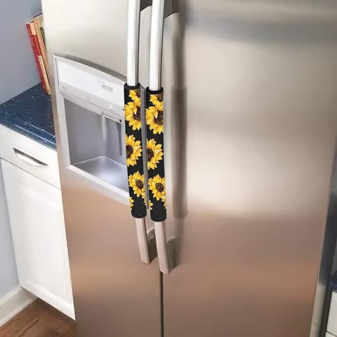 Sunflower Print Refrigerator Door Handle Covers 6pcs Fashion Design Anti-Skid Protector Gloves Kitchen Appliance Covers Decor for Refrigerator Door Oven Dishwasher
