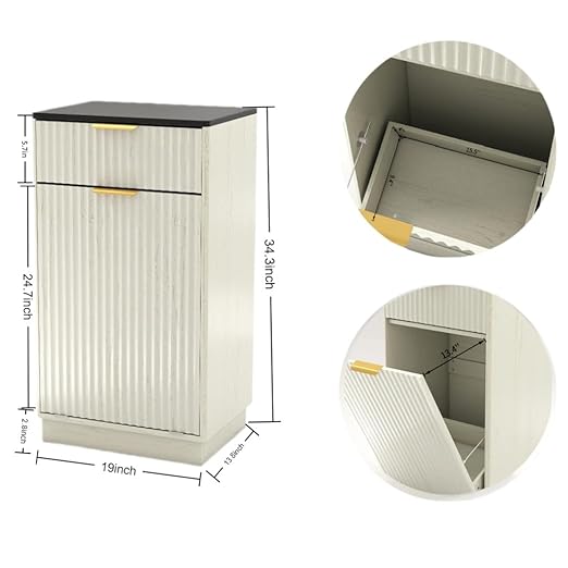 10 Gallon Tilt Out Trash Can Cabinet –Wooden Hidden Trash Can Cabinet,Pet Proof Garbage Recycling Cabinet with Storage for Kitchen Bathroom Living Room White
