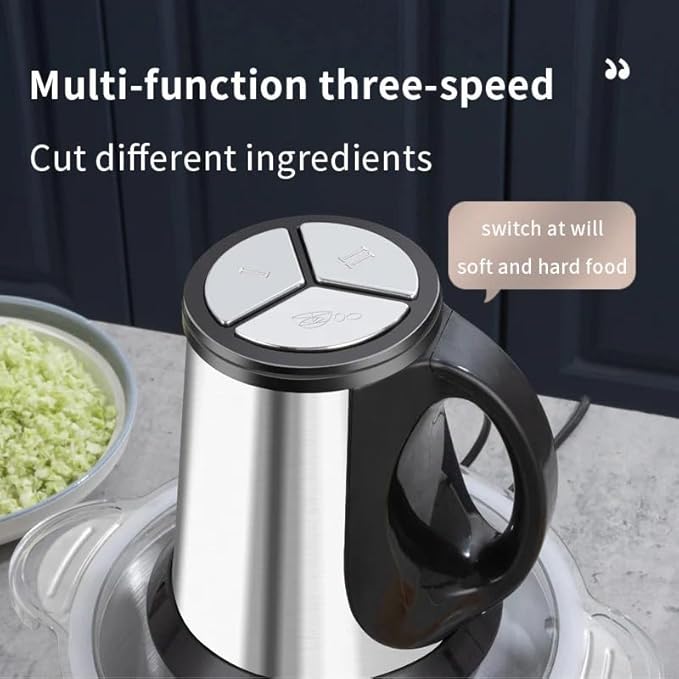 Sakerplus Multifunctional Large Capacity Meat Grinder, 250W Electric Food Processor with 3 Speeds, 2L Stainless Steel Bowl & 4 Sharp Blades for Meat, Vegetables, Nuts (2L-glass)