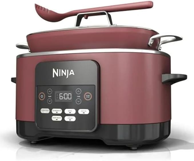 Ninja Foodi PossibleCooker PRO MC1000 8.5Qt Multicooker 8 in 1 Slow Cooker, Dutch Oven, Steam Bake Roast Sear Sauté Bread Maker Warmer, Glass Lid, Oven safe up to 500F, Nonstick (Cherry)