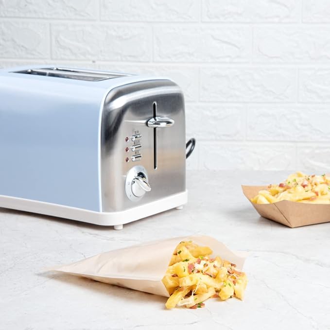 Restaurantware Bag Tek 6.5 x 6.3 Inch Toaster Bags 10 Small Toaster Sandwich Bags - Multipurpose Non-Stick Kraft Plastic Toaster Sleeves Semi-Disposable