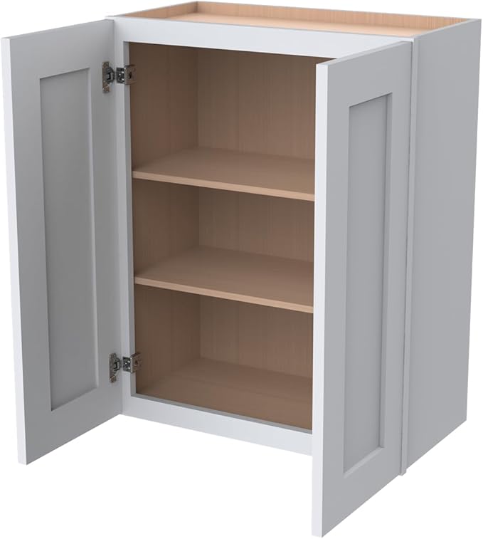 Wall-Mounted Cabinet – Solid Wood Shaker Style Medicine Cabinet with Adjustable Shelves & Soft-Close Doors for Bathroom, Kitchen, and Office Storage (White, 33" W x 12" D x 30" H)