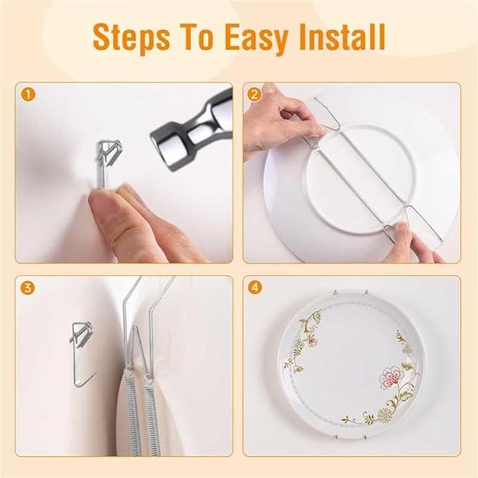 Bilillo 6 Pieces Invisible Heavy Duty Plate Holders, Stainless Steel Plate Hangers for The Wall, Plate Hangers for Display with Wall Hooks, Suitable for 6-8 inch Decorative Plates and Arts (Silver)