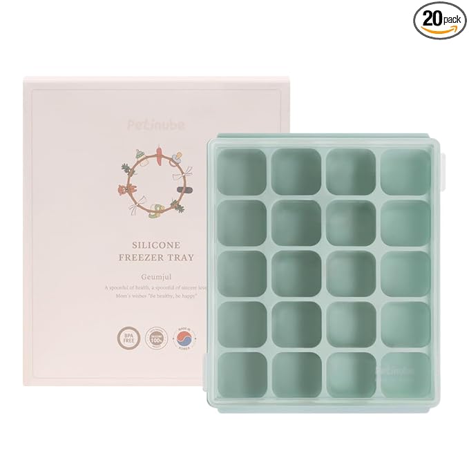 Baby Food Storage Silicone Cubes with Clip-On Lid Freezer Tray Baby Food Soups Purees Ice Easy and Safe Design Made in Korea (20, Ocean Blue)
