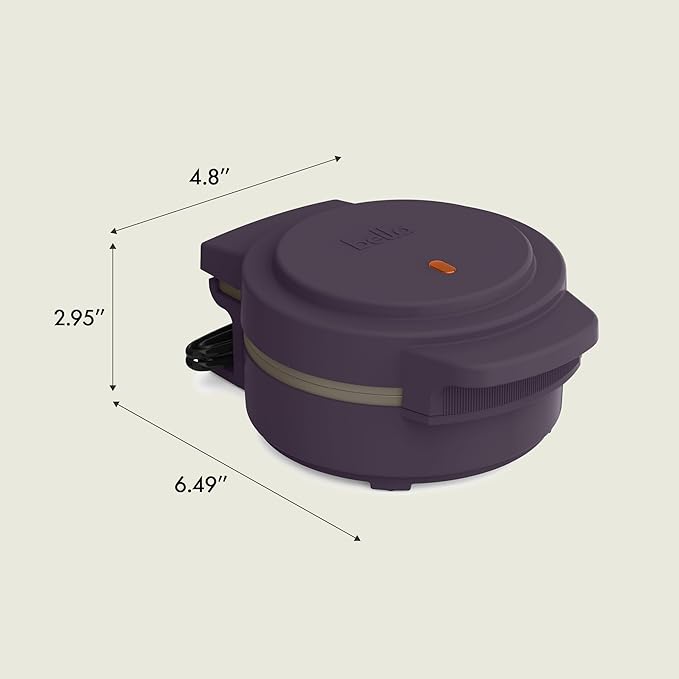 bella Snack-n-Store Mini Waffle Maker, EverGood™ Ceramic Nonstick Coating, Cord Wrap, Ready Indicator Light & Cool Touch Handles, Stackable Design & Customizable Plates, 350 Watt, Plum