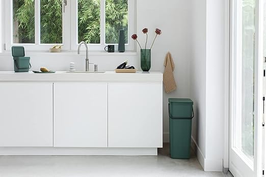 Brabantia Sort & Go Kitchen Recycling Bin | L / 10.6 Gal / 40L | Fir Green | Removable Stay-Open Lid, Carry Handle | Trash Can for Bottles, Cans, Paper, Glass | Wall Bracket Sold Separately
