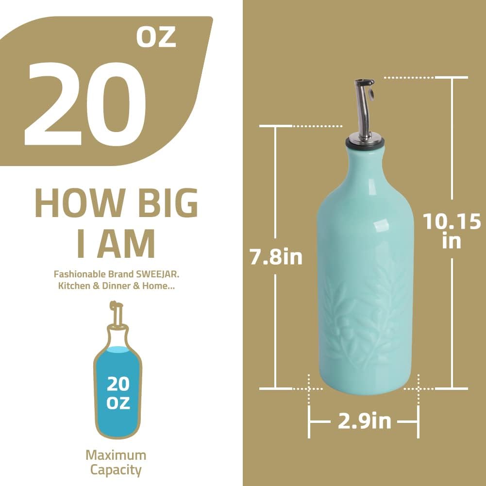 Sweejar Ceramic Olive Oil Dispenser Bottle, 20 Oz Relief Opaque Oil Cruet Protects To Reduce Oxidation, Suitable for Storage, Vinegar, Soy Sauce,Liquids,Set of 2 (Gradient Blue Gradient Green)