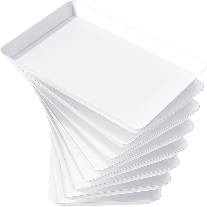 Lifewit Serving Tray for Party Supplies, Reusable Serving Platter for Catering, Snack, Fruit, Charcuterie, Appetizer, Plastic Food Trays, Hosting Essentials, BPA Free, White, 8 Pcs, Large(15" x 10")